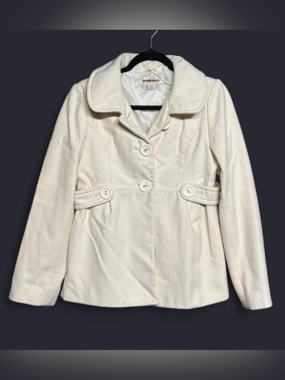 🍦Y2K Hydraulic Ivory Colored Buttoned & Pleated Long Sleeve Pea Coat🍦